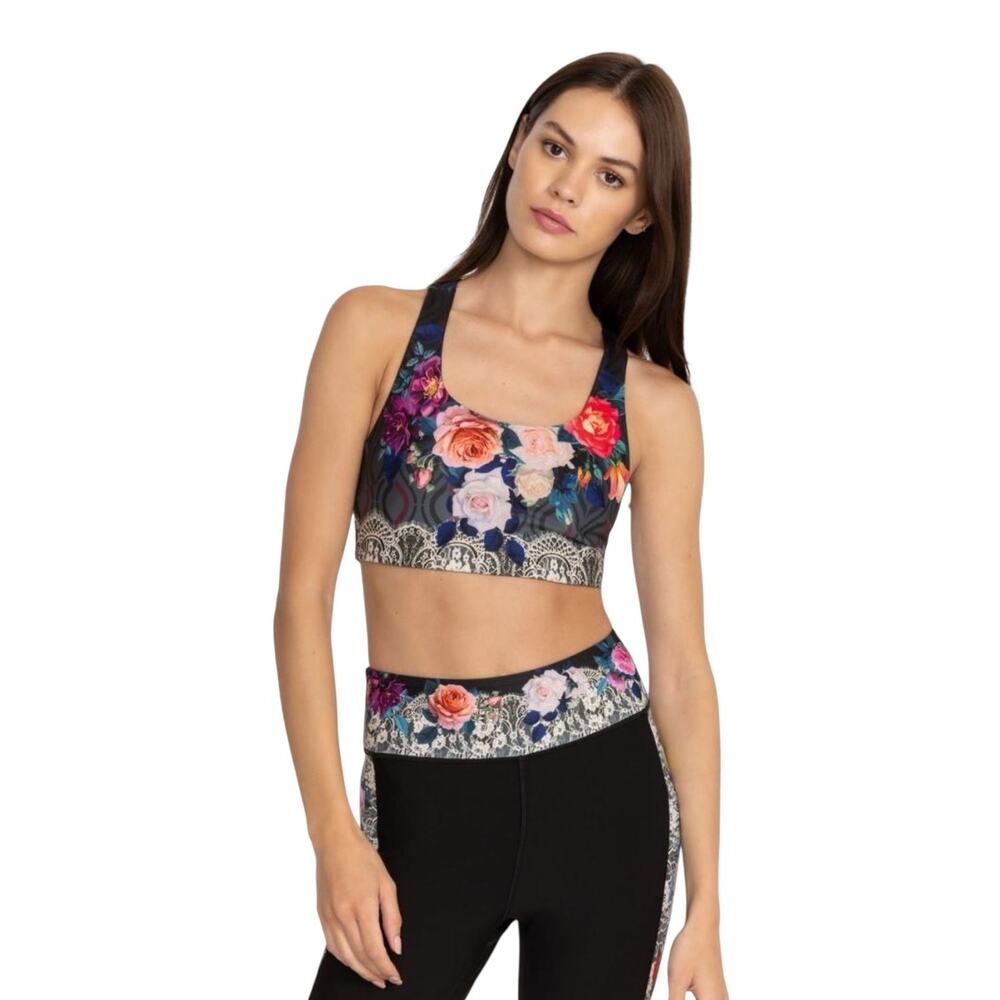 NWT! Johnny Was Women Bee Active Reversible Sports Bra Rose Lace - Size XS